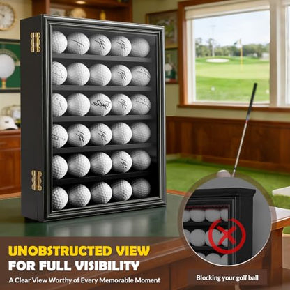 JupDec Golf Ball Display Case Frame for 30 Balls, Dustproof Solid Wood Holder Box with Unobstructed Clear View, Velvet Lined Cabinet with Removable Shelves, Ideal Gift for Golf Fans - size: 1 Pack