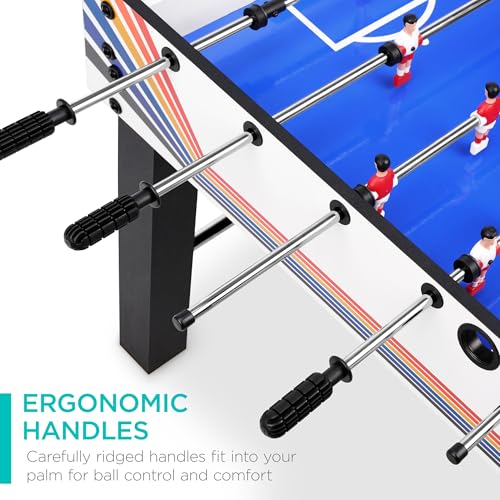 Best Choice Products Foosball Table for Kids and Adults, Game Room Soccer Game Table w/ 2 Balls, 2 Cup Holders, Ergonomic Handles, Chrome Finished Metal Bars - color: Blue/White Arcade