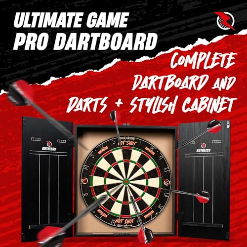 Ruthless Home Darts Centre with or Without LED Light Options | Home Dart Board Centre Including Cabinet, Dartboard and 2 Sets of Darts. - style: Dragon