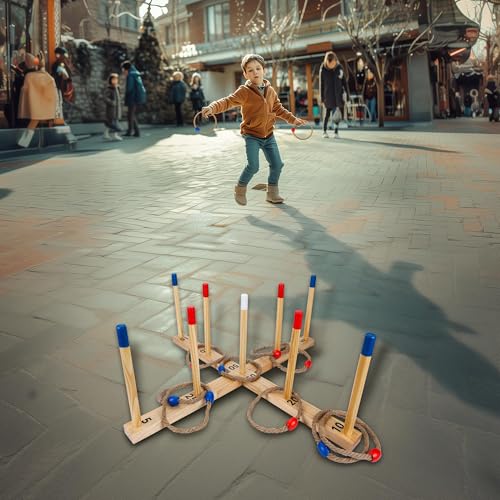 Gothink Extra Large Ring Toss Game for Adults & Kids, 30" Wooden Ring Toss Game Outdoor Fun with 9 Poles, 10 Rings and Carrying Bag Easy to Set Up & Compact Carry Portable Yard Games Toys Gifts