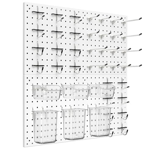 Peg Board Kit, Includes Pegboard and Accessories,with Hooks and Bins,Peg Board Wall Organizer for Office,Ornaments Display,Crafts Organization (66, White) - color: White