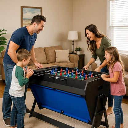 3-in-1 Game Table with Rotating Design, Including Billiards, Table Football, and air Hockey Table, for Indoor Entertainment Center - color: Black And Blue