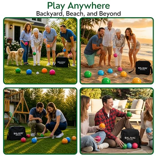 Bocce Ball Set - 100mm Resin, Pallino, Carry Bag & Measuring Tape | Bright Pink, Orange, Green & Blue Balls, Backyard, Lawn & Beach Play, Family Fun for 2-8, Great Gift