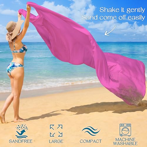 BYDOLL Beach Blanket Waterproof Sandproof Large Sand Free,78''X81''/10'X9' Oversized Sandless Lightweight Blanket Picnic Mat for Beach Travel Camping Hiking with Stakes - color: Raspberry, size: 10'X9'