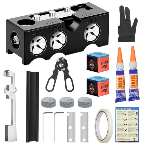 Billiards Pool Cue Tip Shaper, 11-in-1 Pool Stick Tips Replacement Kit, Billiards Accessories Tool, Table Accessories for Repair and Shaping Cue Tips