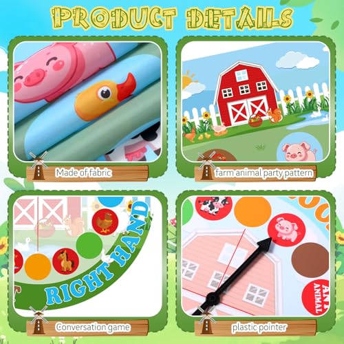 Capoda 2 Pcs Farm Animals Themed Party Game Farm Animals Twist Pose Mat with Spinner Barnyard Poses Floor Mat Spinner for Birthday Party Family Classroom School Activity - style: Farm Animal