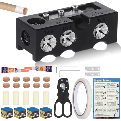11-in-1 Billiards Pool Cue Tip Shaper, Aluminum Alloy Pool Stick Tips Replacement Kit, Pool Cue Repair Kit for Billiards Enthusiastsm, Pool Cue Shaper Accessories for Replacement and Shaping Cue Tips