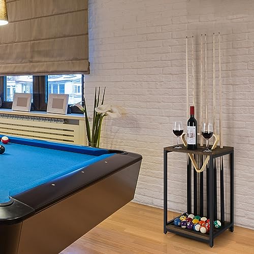 smusei Pool Cue Rack Wood Billiard Stick Holder Pool Table Accessories for Billiard Room Game Room Club Holds 6 Cues, Floor Stand, Deep Brown - color: Deep Brown