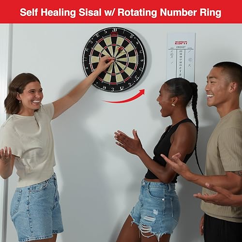 ESPN Dart Board Includes 6 Steel Tip Darts, Bristle Dartboard for Game Room