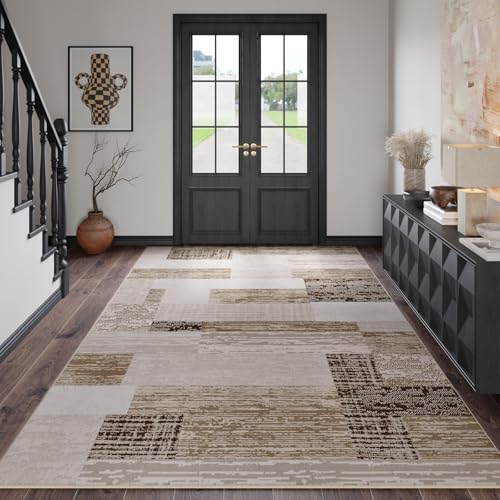 FlyDOIT Modern Geometric Patchwork Area Rug, 8x10 Beige Large Rugs for Living Room, Rockwood Collection Indoor Rugs for Bedroom, Throw Carpet Floor Decor for Entryway Dining Room Office Nursery - color: Beige, size: 8' x 10' (Rectangular)
