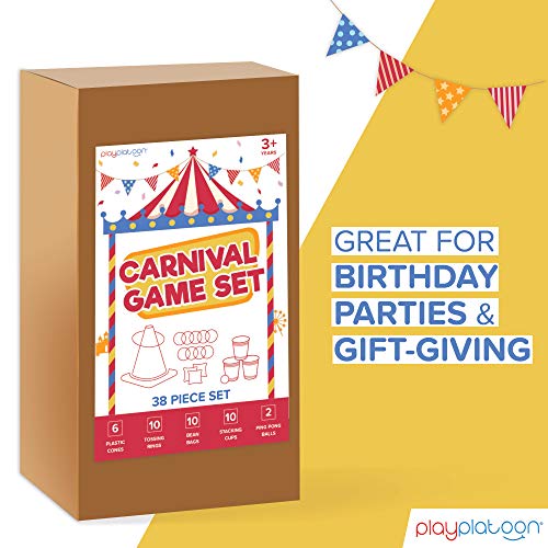Play Platoon 38 Piece Carnival Games for Kids - Indoor Obstacle Backyard Course, Bean Bag Toss, Ring Toss, Cones, Cups, Games for Kids, Family Party Outdoor Inside