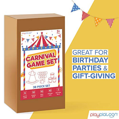 Play Platoon 38 Piece Carnival Games for Kids - Indoor Obstacle Backyard Course, Bean Bag Toss, Ring Toss, Cones, Cups, Games for Kids, Family Party Outdoor Inside