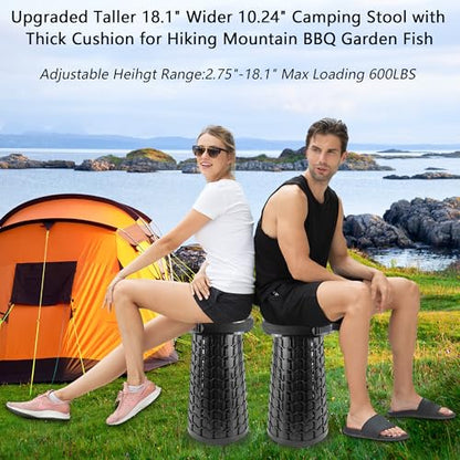 ALEVMOOM Telescoping Stool with Thick Cushion, H18.1“ D10.24” Collapsible Retractable More Sturdy Capacity 600Ib, Portable Camping Adjustable Folding Stool for Garden Fishing Hiking Mountain BBQ - color: Black