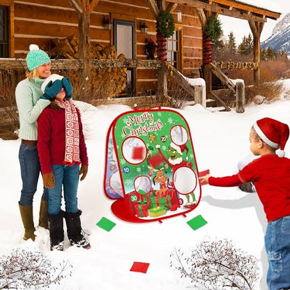 Christmas Bean Bag Toss Games for Kids, Christmas Party Games Double-Sided Collapsible Cornhole Board, Carnival Toys Gifts for Boys Girls Family Outdoor Indoor Yard Games Party Favors Supplies