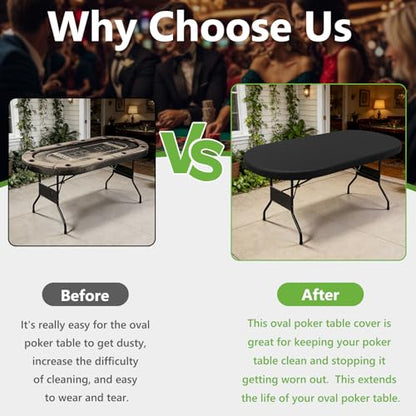 COSHNIBI Oval Poker Table Dust Cover ,420D Waterproof Game Table Cover,84" L x 42" W Black - size: Fits for 84 in 10 Player Poker Table