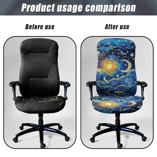 Moon Design Office Chair Covers, Removable Anti-Dust Spandex Computer Office Chair Cover Stretch Soft Fit Universal Desk Rotating Chair Slipcovers for Dogs Cats Pets - color: Moon Design 3, size: Small