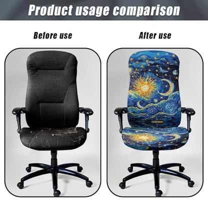 Moon Design Office Chair Covers, Removable Anti-Dust Spandex Computer Office Chair Cover Stretch Soft Fit Universal Desk Rotating Chair Slipcovers for Dogs Cats Pets - color: Moon Design 3, size: Small