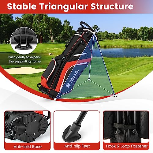 KOTEK Golf Stand Bag, 14 Way Top Divider Golf Club Bag with Cooler, 6 Zippered Pockets, Rain Hood, Adjustable Dual Shoulder Straps & Umbrella Holder, Lightweight Golf Bag for Men Women - color: Red