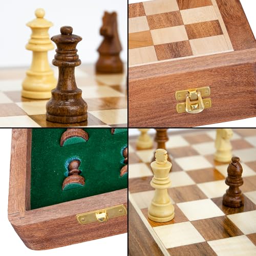 12" Large Wooden Chess Set - Handcrafted Chess Board Game with Magnetic Pieces & Storage - Deluxe Folding Board for Kids & Adults - Premium Acacia Wood Set for Home Decor, Coffee Table & Gift