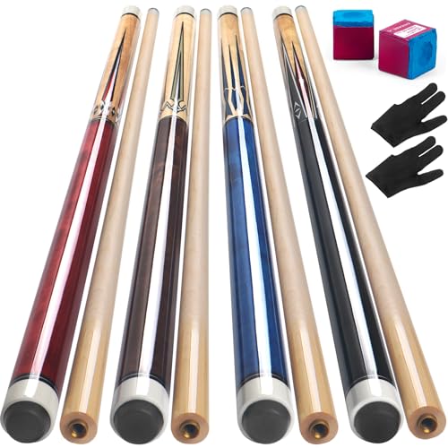 AKLOT Pool Cues,58" Pool Cue Stick Canadian Maple Wood Billiard Cues Sticks for Professional Billiard Players 18 19 20 21 oz - color: 4 Set Colorful