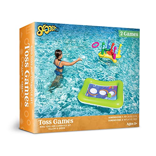 2 Sets Inflatable Pool Toss Game Combo Set Includes Ring Toss & Corn-Toss Game Floating Swimming Pool Games for Kids Adults Party in Summer