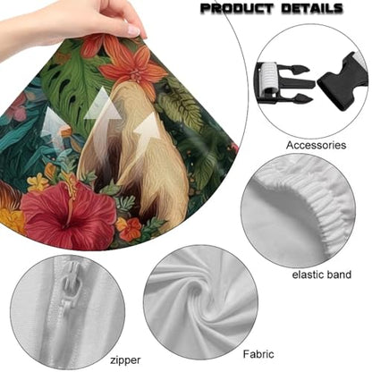 Giraffe Print Gaming Chair Cover with Armrest Covers Tropical Plants Print Stretchable Washable Computer Office Chair Seat Slipcovers Universal Fit for Desk/Swivel/Rotating Chairs Protector - color: Brown and Green - Giraffe Tropical Plants