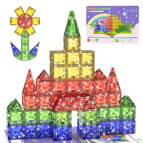 WMXDU 60pcs Large Diamond Magnetic Tile, Magnetic Building Blocks Magnet Toy with Iron Box, STEM Educational Montessori Indoor Building Kit for Preschool Boys Girls Age 3+ Classroom Must Haves - style: 60pcs-Large