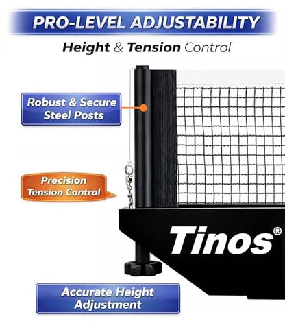 Tinos Premium Quality Ping Pong Net & Post | Tension and Height Adjustment | Heavy Duty Table Tennis net & Post Set