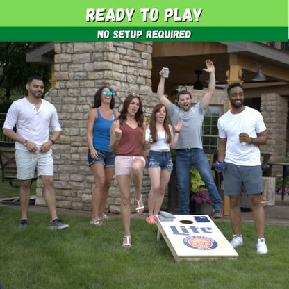 Slick Woody's Professional-Grade Cornhole Boards - 4'x2' Solid Wood Regulation Woodgrain Flag Bean Bag Toss Game with 8 Resin Filled Bags - color: Bear Mountain