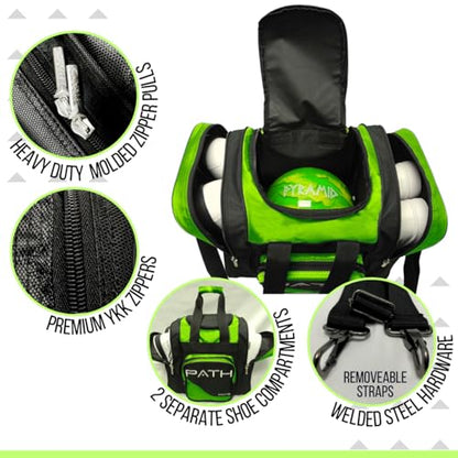Pyramid Path Pro Deluxe Single Bowling Ball Tote - Holds One Ball, One Pair Shoes Up to Mens 15 - color: Lime Green