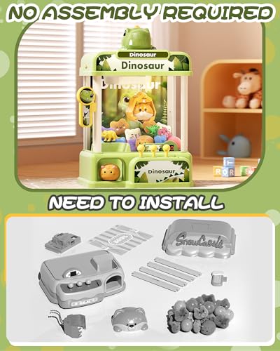 STACTCUTE 78PCS Large Dinosaur Claw Machine for Kids, No Assembly Required - Electronic Arcade Game with Music & Lights, Vending Machine Toy Prize Dispenser - Birthday Gift for Boys & Girls Age 3+ - size: Large