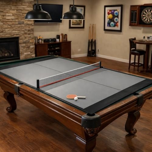 Midsize Foldable Indoor Table Tennis Conversion Top, 84 x 44 in Ping Pong Tabletop with Net & Post, 9mm Thick Playing Surface, Lightweight Compact Design, Easy Fold-Up Storage