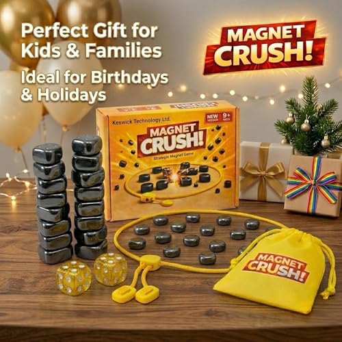 Magnet Crush Magnetic Strategy Board Game for Kids & Adults, Fun Tabletop Magnet Placement Game, STEM Educational Toy, Family Party Game, Travel Game, Puzzle Brain Teaser, Gift for Ages 9+ - color: Yellow