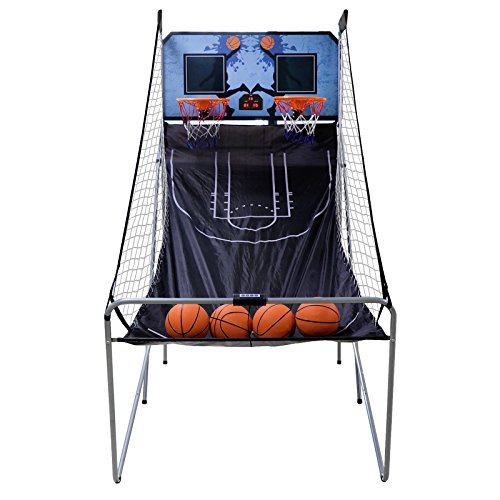 Nova Microdermabrasion Foldable Indoor Basketball Arcade Game Double Shot 2 Player W/ 4 Balls, Electronic Scoreboard and Inflation Pump - color: Blue Black