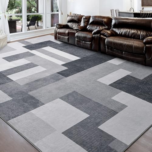 FlyDOIT Modern Geometric Patchwork Area Rug, 5x8 Gray Large Rugs for Living Room, Rockwood Collection Indoor Rugs for Bedroom, Throw Carpet Floor Decor for Entryway Dining Room Office Dorm Nursery - color: Light Gray, size: 5' x 8' (Rectangular)
