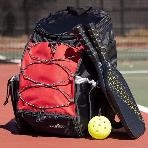 Athletico 35L Pickleball Backpack - Pickleball Bags for Men or Women Includes Pickleball Ball Holder - color: Red