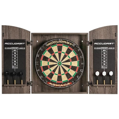 Accudart Armada Bristle Dartboard Cabinet Set – Official 18” Sisal Board, Self‑Healing Fibers, Grey Wood Cabinet, Round Spider Wires, Rotating Number Ring – Includes Steel‑Tip Darts