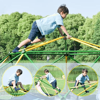 Merax 12FT Climbing Dome with Hammock, Outdoor Geometric Dome Climber Play Center for Kids 3-10 Supporting 1000 lbs, Easy Assembly Jungle Gym - style: 12FT Yellow & Green