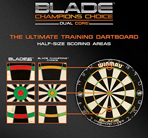 WINMAU Champions Choice Blade Technology Dual Core Training Dartboard - Reduced Scoring Zones for Precision Practice, Steel Tip Bristle Board with Rota-Lock System, 450 mm