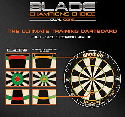 WINMAU Champions Choice Blade Technology Dual Core Training Dartboard - Reduced Scoring Zones for Precision Practice, Steel Tip Bristle Board with Rota-Lock System, 450 mm