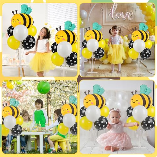 Bee Birthday Party Balloons Stand Kit 2 Sets with 2 Bumble Bee Foil Balloons Honey Bee Themed Party Balloon Centerpiece for Tables for Gender Reveal Birthday Baby Shower Bee Daisy Party Decorations - style: Bee