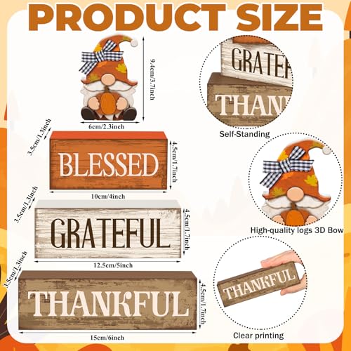 Lineshading 4 Pcs Wooden Farmhouse Tabletop Decor Rustic Home Tiered Tray Decor Decorative Farmhouse Table Decoration Home Block Signs Gift(Blessed Gnome) - style: Blessed Gnome