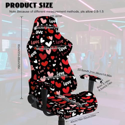 Gaming Chair Cover with Armrest Covers, Love Printed Computer Desk Chair Seat Slipcover Valentine's Day Decor Fits Most Office Racing Style Seats, Heart-Shaped Love Print - color: Heart-shaped Love Print
