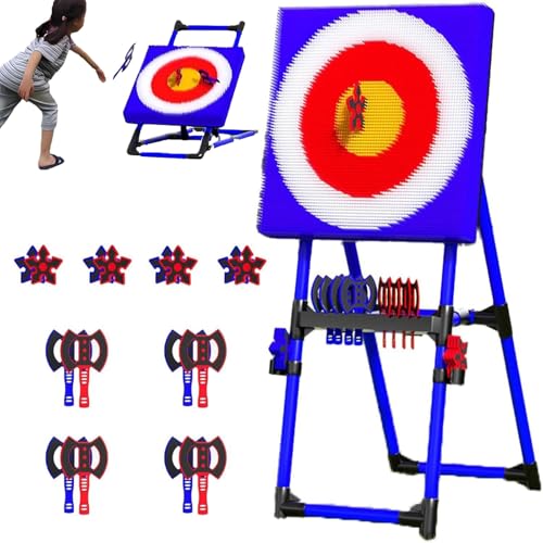 Axe Throwing Set, Throw Target Game Set, Family,Office Stress Relief, with 8 Long-Handled Flying Axe & 8 Five Star Dart,for Parent-Child Bonding Blue-Ironpipe - color: Blue, size: Ironpipe