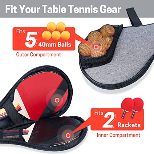 VISEMAN Table Tennis Racket Cover, Ping Pong Paddle Case, Portable Waterproof Table Tennis Bat Bag to Hold 2 Paddles 5 Balls - color: Gray
