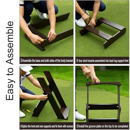 Solid Wood Golf Club Storage Rack - Holds 7 Clubs, Wooden Golf Putter Display Stand Indoor & Outdoor Golf Club Organizer Display Rack 15.7x22.4x26 inch