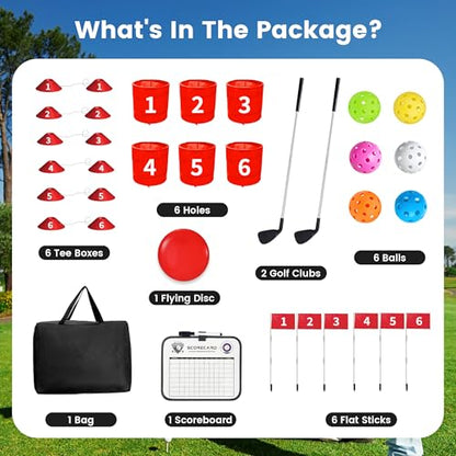 Golf Bucket Yard Game 6-Hole Set with 2 Clubs, Portable Outdoor Yard Game for Family and Adults, Golf Chipping Practice for Lawn, Beach, Camping, Park - 6 Holes