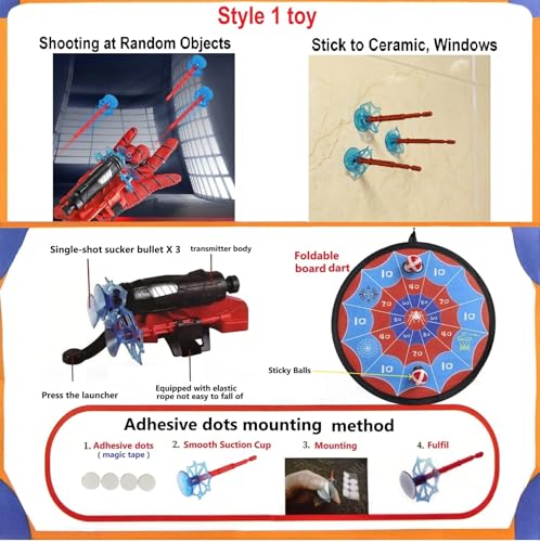 2 Sets Spider Gloves Man Web Shooters Dart Board Toys Sticky Balls for Kids, Hero Cosplay Kids Launcher Toys Set for Birthday Party Christmas Halloween