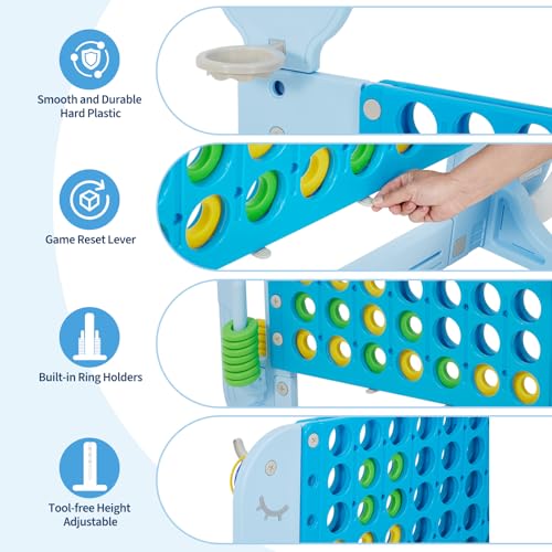 GarveeLife Gaint Connect 4 Jumbo Yard Game for Outdoor, 4-in-1 Jumbo Connect Game Set, with Whale Design, Basketball Hoop, Mini Golf & Ring Toss, for Family Game Kids Adults