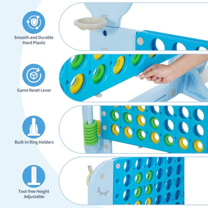 GarveeLife Gaint Connect 4 Jumbo Yard Game for Outdoor, 4-in-1 Jumbo Connect Game Set, with Whale Design, Basketball Hoop, Mini Golf & Ring Toss, for Family Game Kids Adults